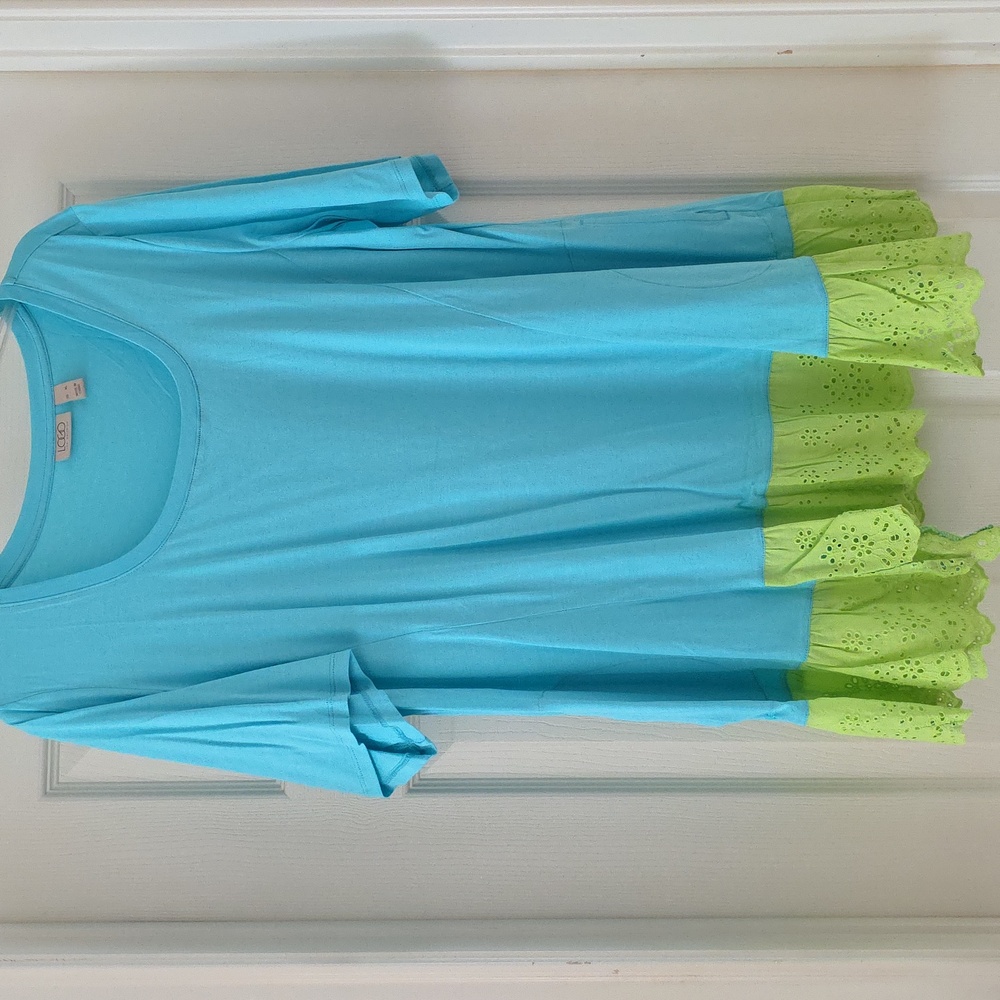 Women's Brand New LOGO by Lori Goldstein Aqua and Bright Lime Tunic Size XL